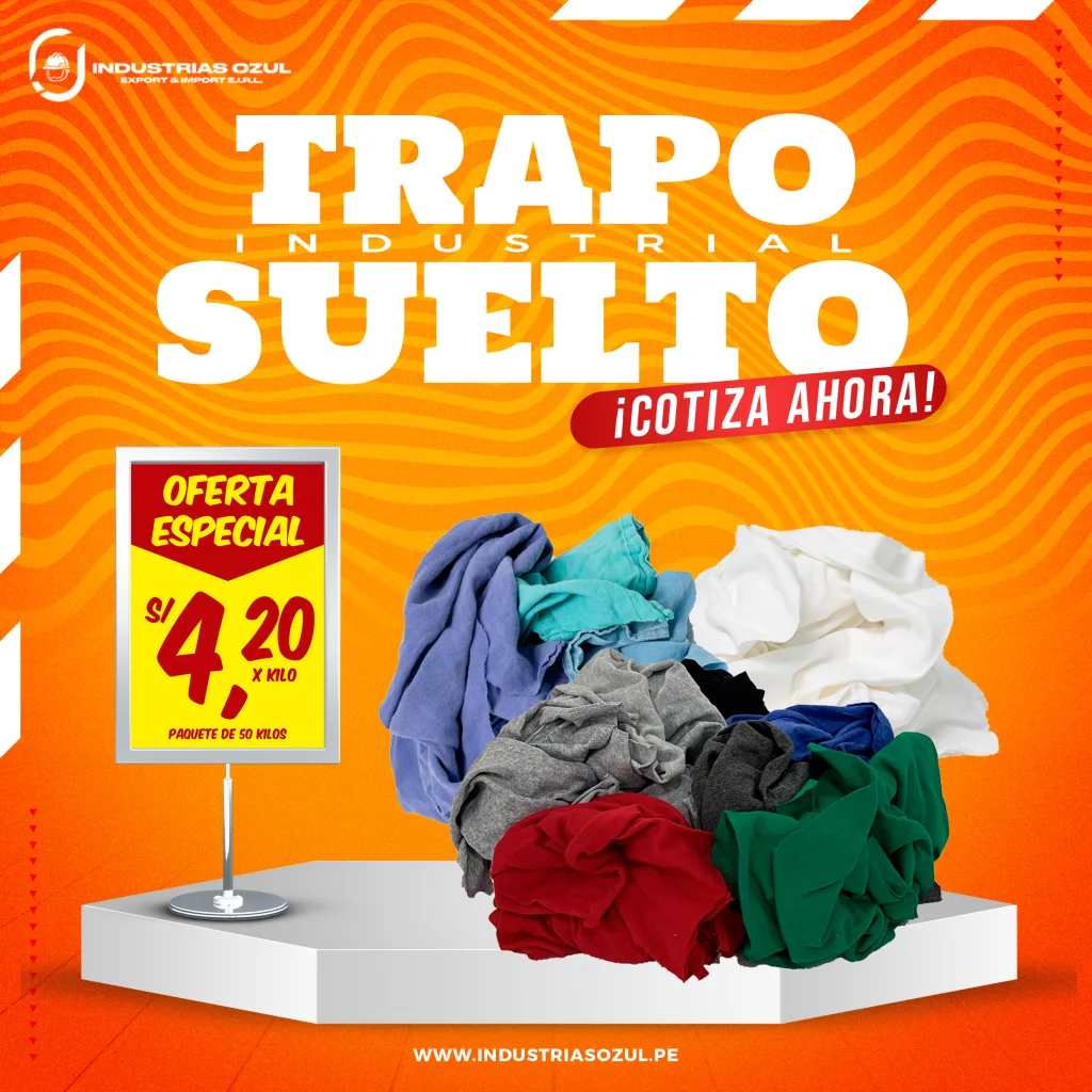 Trapo industrial suelto en oferta. Ideal para limpieza industrial pesada. Venta por mayor.