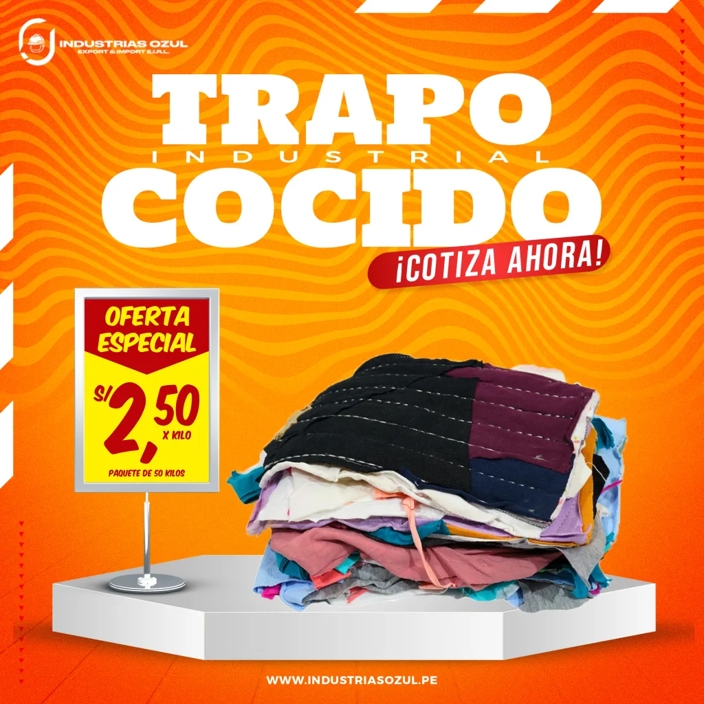 Trapo industrial cocido en oferta. Ideal para limpieza industrial. Venta por mayor con stock disponible.